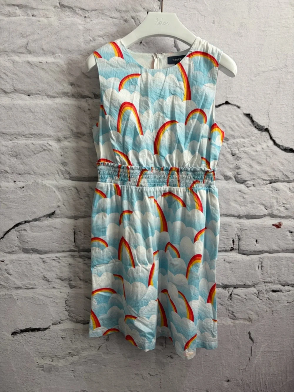 ModCloth Blue Cloud Rainbow Aline Dress Casual 100% Cotton Sunshine Coquette - Picture 2 of 4